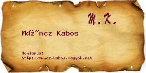 Müncz Kabos névjegykártya